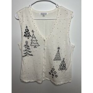 Mercer Street Studio Women's Petite Large White Sweater Vest Christmas‎ Holiday